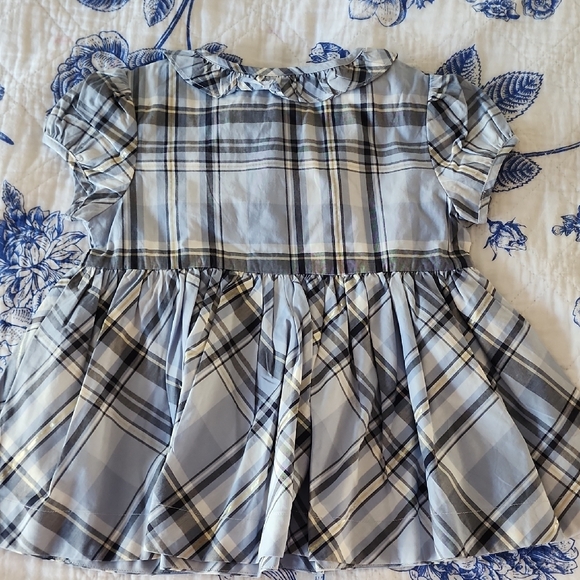 Janie And Jack Nwt Sz 5 Winter Blue Plaid Girls Top Gold Threads Pearl Buttons - Picture 6 of 6